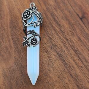 Silver Tone Wrapped Opal Stone Obelisk Pendant Fae Fairy Renaissance Cosplay